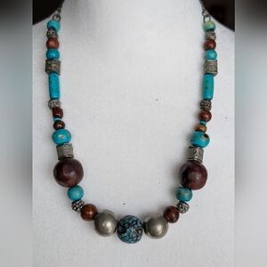 Turquoise and Brown Beaded Necklace